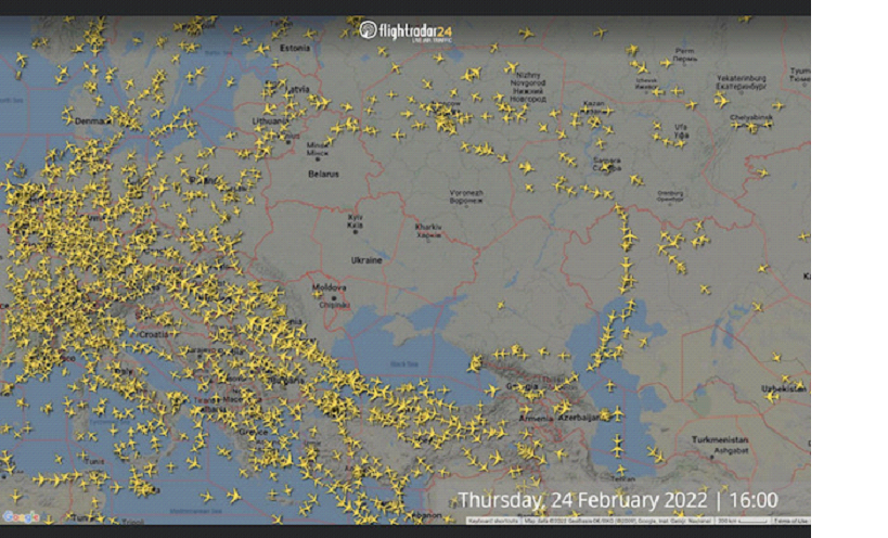 A glimpse of busy skies over Europe on 24th Feb 22        
