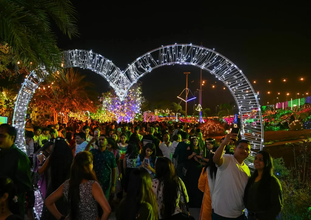 People celebrate at the sea promenade in Mumbai, India.
Punit Paranjpe/AFP via Getty Images