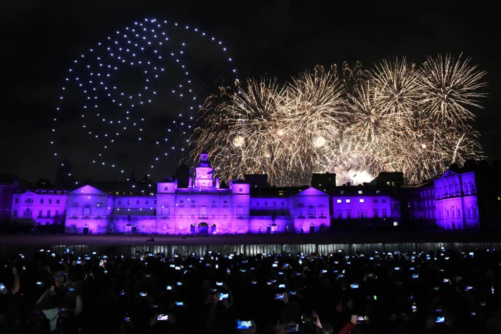 Fireworks and a drone show paying tribute to the late Queen Elizabeth II light up the London skyline to celebrate the New Year. London's New Year's Eve firework display returned this year after it was canceled over pandemic concerns.
Carl Court/Getty Images