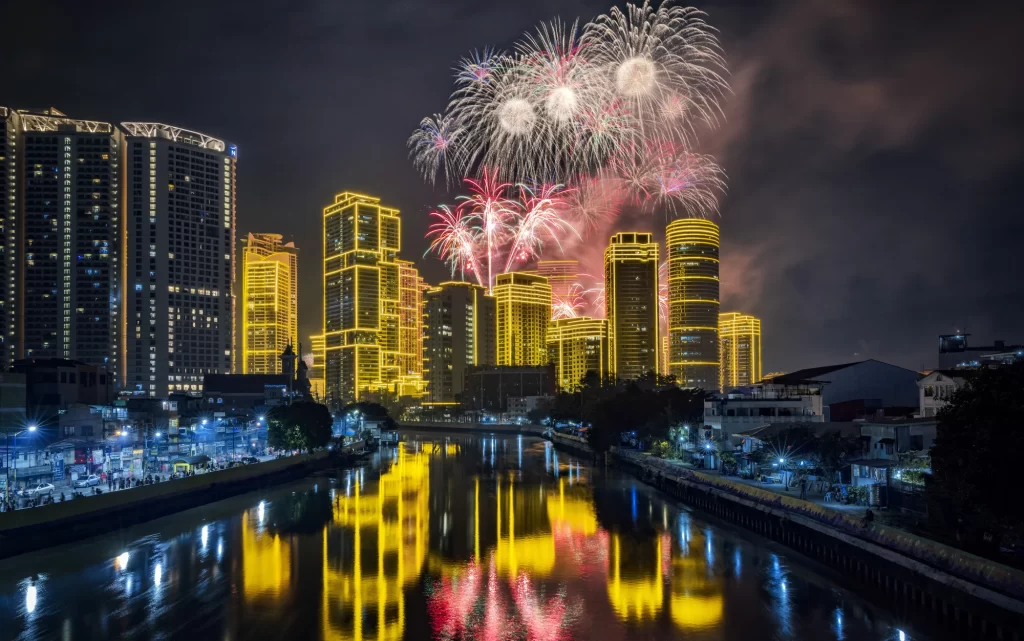 Fireworks explode over buildings during New Year's celebrations in Manila, Philippines.
Ezra Acayan/Getty Images