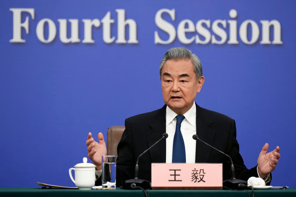 China’s top diplomat Wang Yi speaks to the press about Beijing’s foreign policy objectives during the “two sessions” in Beijing. Photo: AFP
