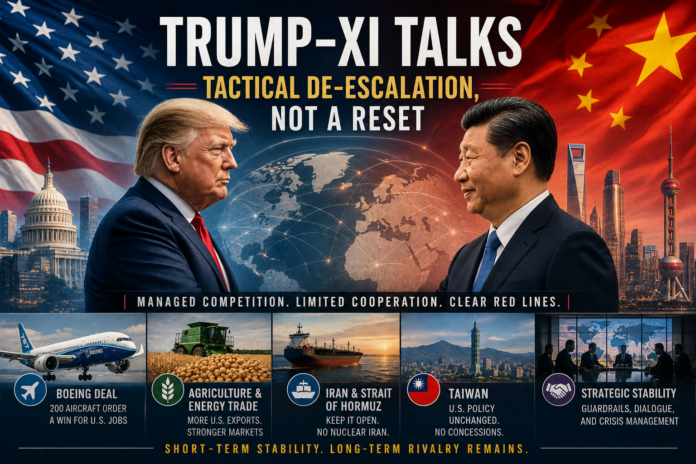 Donald Trump and Xi Jinping during high-level talks focused on trade, Taiwan, and strategic stability between the United States and China.