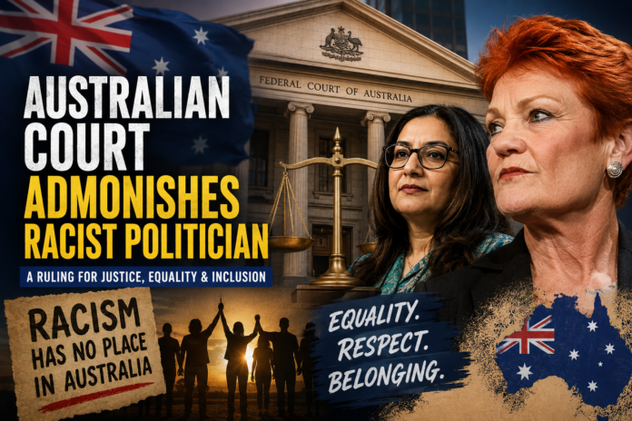 Australian Federal Court ruling against Pauline Hanson over racist comments toward Mehreen Faruqi.